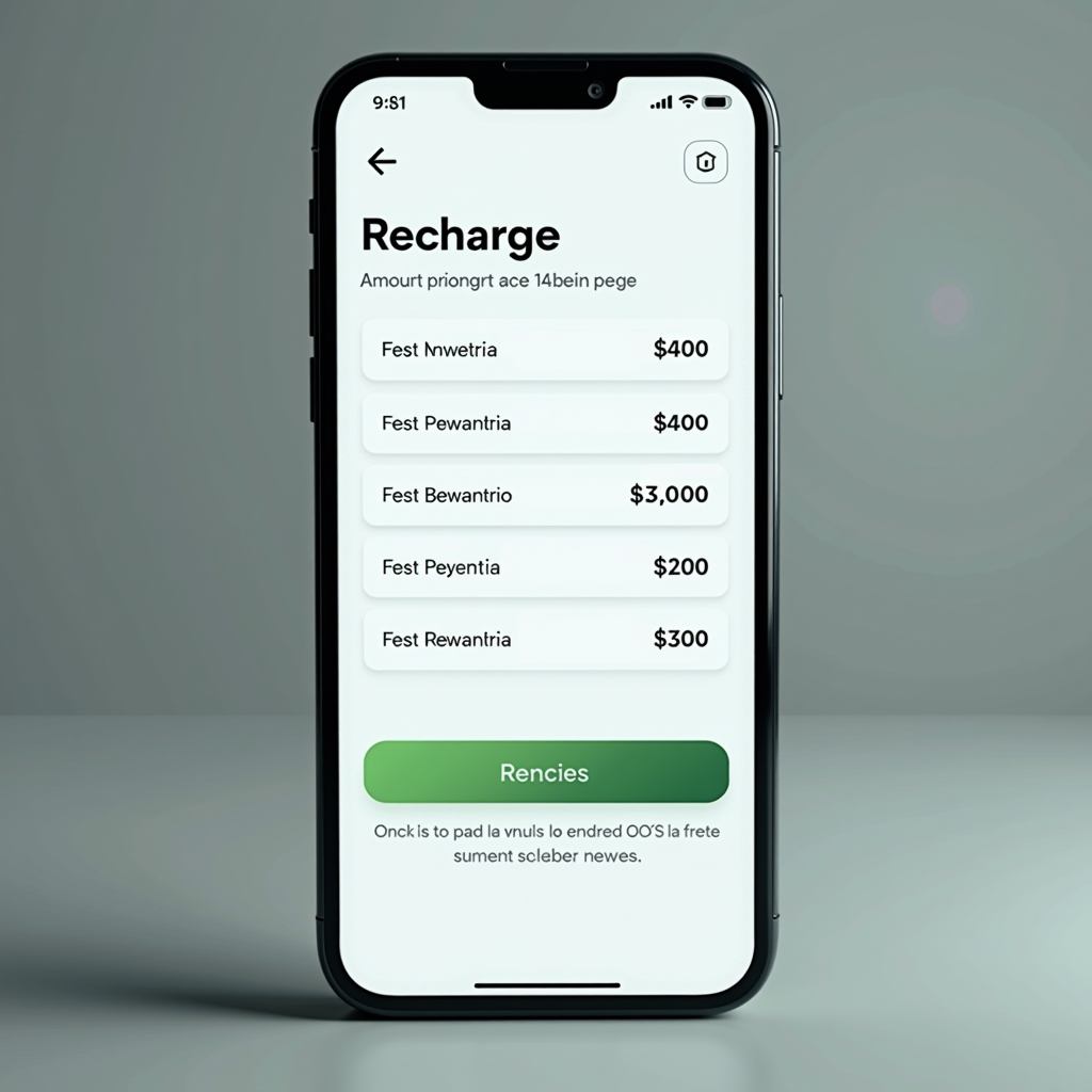 Interfaz de recarga móvil mostrando diferentes opciones de montos desde $100 hasta $10,000 pesos argentinos, con botones de selección rápida y confirmación instantánea
